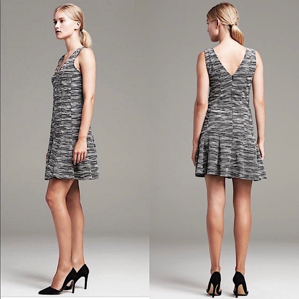Banana Republic Marled Tweed Fit and Flare Tank Dress Size 4 Black/Cream - Picture 2 of 11